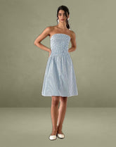 Belesi Midi Dress in Blue Small Vertical Stripe