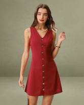 Red V Neck Sleeveless Mini Dress