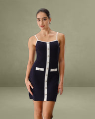 Blue Backless Sleeveless Pocket Knitted Mini Dress