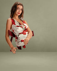 Red Floral Satin Slip Maxi Dress