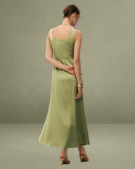 Green Square Neck Bodycon Maxi Dress
