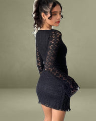 Sevila Long Sleeve Mini Dress in Regal Lace Black