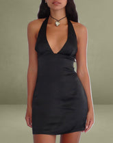 Coda Halterneck Dress in Satin Black