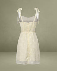 Yellow Jacquard Tie Strap Mini Dress