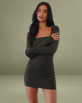 Janjisu Bodycon Mini Dress in Olive