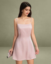 Pink Square Neck Satin Mini Dress