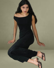 Ardita Asymmetrical Rib Knit Maxi Dress in Black