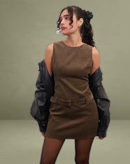 Dilshan Mini Dress in Babycord Brown