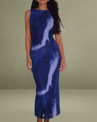 Fayola Printed Maxi Dress in Watercolour Navy