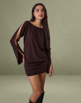 Sybe Long Sleeve Mini Dress in Bitter Chocolate