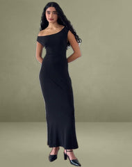 Ardita Asymmetrical Rib Knit Maxi Dress in Black