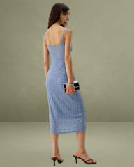 Blue Lace Slip Bodycon Midi Dress