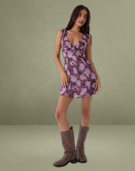 Carmila Mini Dress in Chiffon Floral Purple