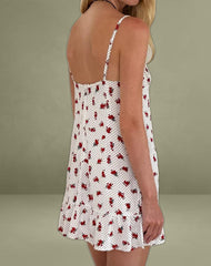 Tavi Mini Dress in White Rose Polka