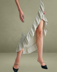 Green Ruffle Slit Slip Maxi Dress