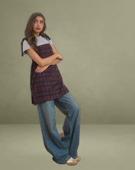 Mikayla Mini Dress in Burgundy and Blue Check