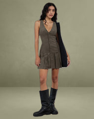 Starrin Button Mini Dress in Cord Brown