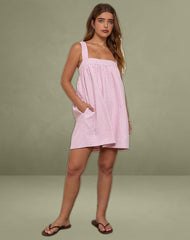 Sasori Smock Mini Dress in Pink Stripe