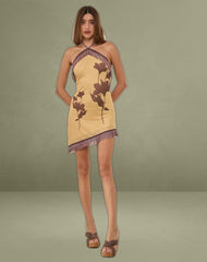 Clooney Fringe Dress in Flower Yellow Brown