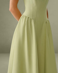 Green Sweetheart Neck Slip Midi Prom Dress