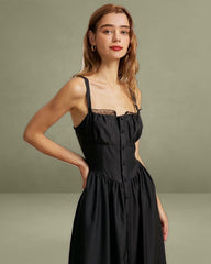 The Black Square Neck Lace Cami Midi Dress