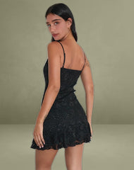 Tita Mini Dress in Black Sequin Lace