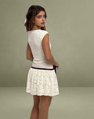 Cersei Mini Dress in Paisely Lace Ivory