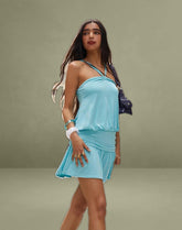 Ramira Drop Waist Dress in Cupro Aqua