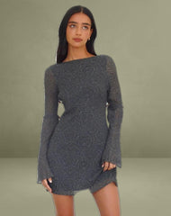 Sava Open Back Long Sleeve Mini Dress in Black Floral Chiffon