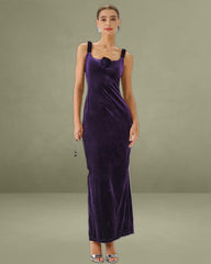 Purple U Neck Bodycon Velvet Maxi Dress