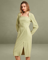 The Solid Square Neck Long Sleeve Dress