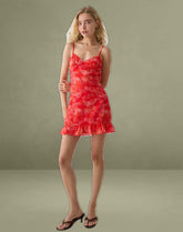 Mireya Mini Dress in Paisley Chiffon Red