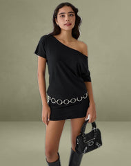 Edwina Off The Shoulder Mini Dress in Black