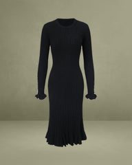 Black A-Line Ruffle Sweater Dress