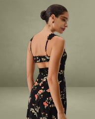 Black Floral Shirred Slip Maxi Dress