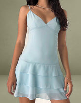Riasi Mini Dress in Baby Blue Chiffon