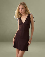 Carmila Gathered Mini Dress in Jersey Bitter Chocolate
