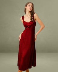 Red Sweetheart Neck A-Line Maxi Dress