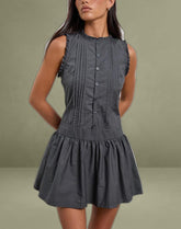 Dayara Mini Dress in Poplin Charcoal Grey