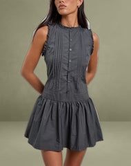 Dayara Mini Dress in Poplin Charcoal Grey