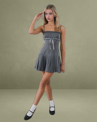 Wimala Mini Dress in Charcoal with White Ribbon
