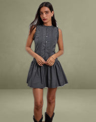 Dayara Mini Dress in Poplin Charcoal Grey