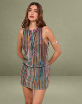 Jhani Mini Dress in Shimmer Plisse Blue and Brown