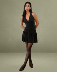 Mercer Drop Waist Mini Dress in Black