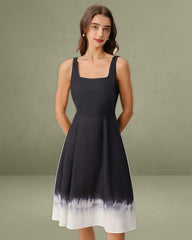 Black Contrast Square Neck Slip Midi Dress