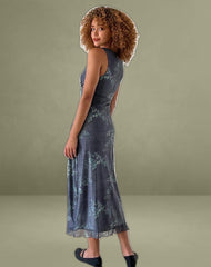 Gabriela Midi Dress in Faded Botanical Green