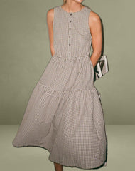 Galuh Smock Dress in Mini Brown Gingham