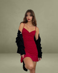 Micaya Mini Dress in Red Heart Flocked Mesh