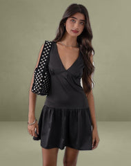 Distia Plunge Puff Mini Dress in Black