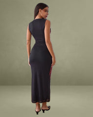 Fayola Maxi Dress In Black with Burgundy Watercolour Flower